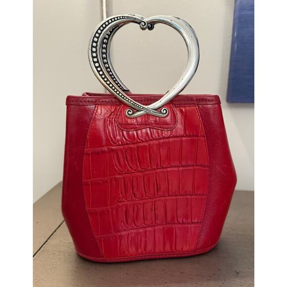 Brighton 212445 Mini Red Crocodile Embossed Leather Bucket Back Heart Handles - Picture 1 of 6